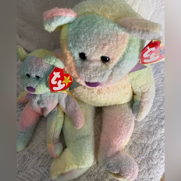 🩵 VINTAGE RETIRED VERY RARE! “Groovy” Matching Set of TWO Ty BUDDY & BABY Bear. - Picture 7 of 11